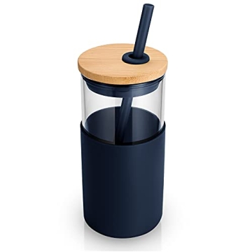Tronco 16 oz Glass Tumbler with Straw and Bamboo Lid - Stylish and Eco-Friendly Iced Coffee Cup
