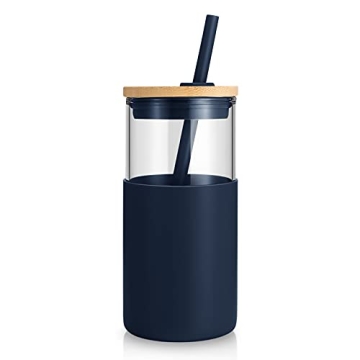 Tronco Glass Tumbler with Straw and Bamboo Lid 16 oz