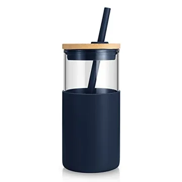 Tronco Glass Tumbler with Straw and Bamboo Lid 16 oz