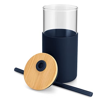 Tronco Glass Tumbler with Straw and Bamboo Lid 16 oz