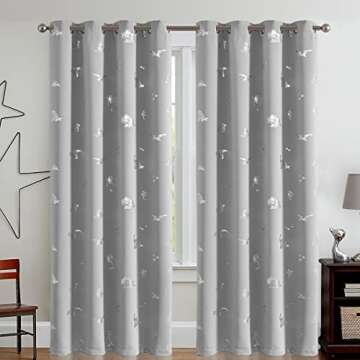 Vangao Kids Curtains Grey Blackout Dinosaur Curtains for Boys Kids Nursery Girls Room Silver Dino Fo...