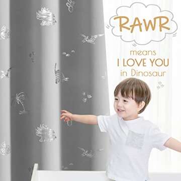 Vangao Kids Curtains Grey Blackout Dinosaur Curtains for Boys Kids Nursery Girls Room Silver Dino Foil Print Thermal Insulated Drapes Grommet Top Window Treatments 84 Inches Length 2 Panels