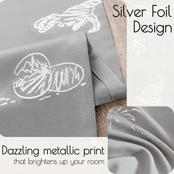 Vangao Kids Curtains Grey Blackout Dinosaur Curtains for Boys Kids Nursery Girls Room Silver Dino Foil Print Thermal Insulated Drapes Grommet Top Window Treatments 84 Inches Length 2 Panels