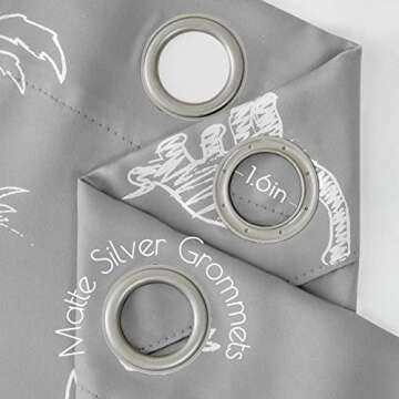 Vangao Kids Curtains Grey Blackout Dinosaur Curtains for Boys Kids Nursery Girls Room Silver Dino Foil Print Thermal Insulated Drapes Grommet Top Window Treatments 84 Inches Length 2 Panels