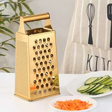 TEAHAHA 4 Sides Box Grater For Kitchen,Stainless Steel Cheese Grater With Handle,Multi-Function Vege...
