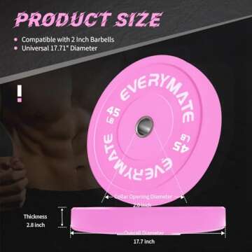 EVERYMATE Pink Weight Plates 45LB-1 Pack Olympic Bumper Plates Grip Weight Plates for Strength Train...
