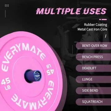 EVERYMATE Pink Weight Plates 45LB-1 Pack Olympic Bumper Plates Grip Weight Plates for Strength Training & Crossfit Steel Inserts Weight Plates Fit 2" Barbells Virgin Rubber Weights