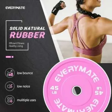 EVERYMATE Pink Weight Plates 45LB-1 Pack Olympic Bumper Plates Grip Weight Plates for Strength Training & Crossfit Steel Inserts Weight Plates Fit 2" Barbells Virgin Rubber Weights