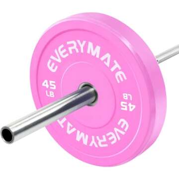 EVERYMATE Pink Weight Plates 45LB-1 Pack Olympic Bumper Plates Grip Weight Plates for Strength Training & Crossfit Steel Inserts Weight Plates Fit 2" Barbells Virgin Rubber Weights