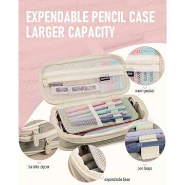 Nicpro 50 PCS Aesthetic School Supplies with Pen Case, 5 Quick Dry Retractable Black Ink Pens, 12 Pastel Highlighters, 6 Pastel Mechanical Pencil Set 0.5 & 0.7 & 0.9 & 2.0 mm for Students Stationary