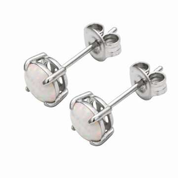 Amazon Essentials Sterling Silver Round Created Opal Birthstone Stud Earrings (October) (previously ...