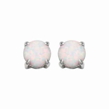 Amazon Essentials Sterling Silver Round Created Opal Birthstone Stud Earrings (October) (previously Amazon Collection)