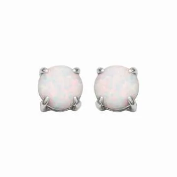 Amazon Essentials Sterling Silver Round Created Opal Birthstone Stud Earrings (October) (previously Amazon Collection)