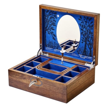 WOLF Scalloped Ballet Jewelry Box in Walnut Wood - 9 Compartments & Tchaikovsky's Music