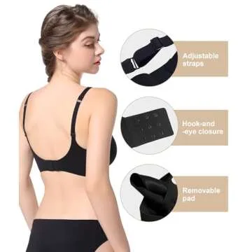 SHAPERX Wireless Scoop Bras for Women Small to Plus Size Seamless Everyday Bra with Removable Pads,SZ8022-Black-2XL