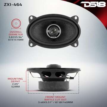 DS18 ZXI-464 4x6 2-Way Coaxial Car Audio Speakers withFiber Glass Cone 180 Watts 4-Ohm (2 Speakers)