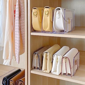 LUGUNU Acrylic Clear Purse Divider Organizer Clear Desk File Sorter Divider Mesh Folder Closet Shelf Storage Office Supplies Stand Holder Bookshelf (2 Pack of 3 Sections)