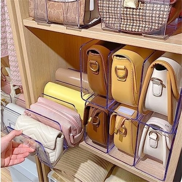 LUGUNU Acrylic Clear Purse Divider Organizer Clear Desk File Sorter Divider Mesh Folder Closet Shelf Storage Office Supplies Stand Holder Bookshelf (2 Pack of 3 Sections)