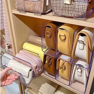 LUGUNU Acrylic Clear Purse Divider Organizer Clear Desk File Sorter Divider Mesh Folder Closet Shelf Storage Office Supplies Stand Holder Bookshelf (2 Pack of 3 Sections)