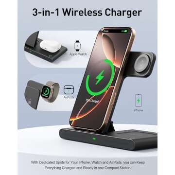 2025 Wireless Charger iPhone Charging Station, 3 in 1 Fast Max Charging for iPhone 16 15 14 13 12 Pro Max Plus, Charger Stand for Apple Watch Series & Air pods 4 3 2 Pro, Android Samsung Series