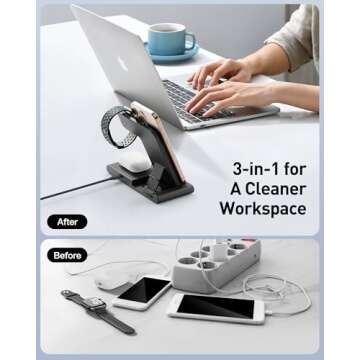 2025 Wireless Charger iPhone Charging Station, 3 in 1 Fast Max Charging for iPhone 16 15 14 13 12 Pro Max Plus, Charger Stand for Apple Watch Series & Air pods 4 3 2 Pro, Android Samsung Series