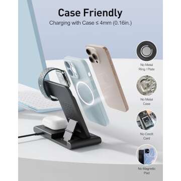 2025 Wireless Charger iPhone Charging Station, 3 in 1 Fast Max Charging for iPhone 16 15 14 13 12 Pro Max Plus, Charger Stand for Apple Watch Series & Air pods 4 3 2 Pro, Android Samsung Series