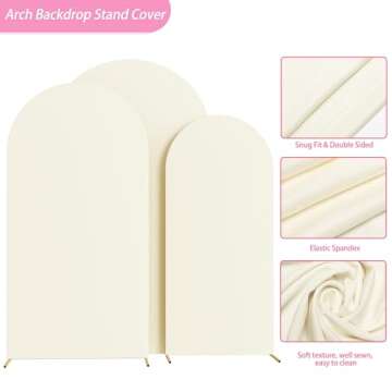 Fomcet Set of 3 Wedding Arch Covers 6FT, 6.6FT, 7.2FT Ivory 2-Sided Round Top Spandex Arch Backdrop ...