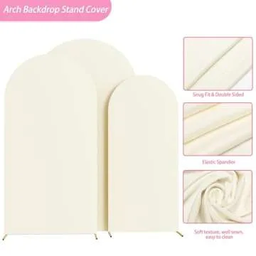 Fomcet Set of 3 Wedding Arch Covers 6FT, 6.6FT, 7.2FT Ivory 2-Sided Round Top Spandex Arch Backdrop ...