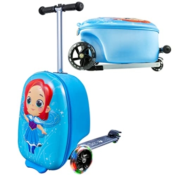 KIDDIETOTES 3-D Hardshell Ride On Suitcase Scooter for Kids -Cute Lightweight Kids Luggage with Whee...