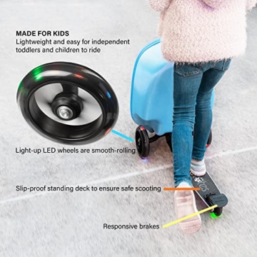 KIDDIETOTES Kids Ride On Suitcase with Light-Up Wheels