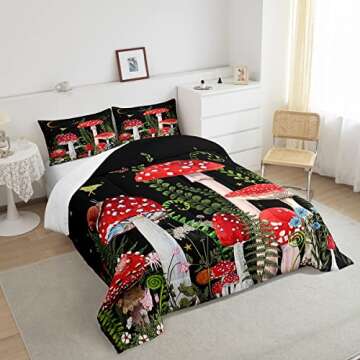 Castle Fairy 3D Red Mushroom Bed Comforters Queen Size,Magical Plant Snail Super Soft Microfiber Bed...