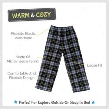 Mad Dog 2 Pack Boys Pajama Pants - Soft Fleece PJ Bottoms - Black Plaid & Camo