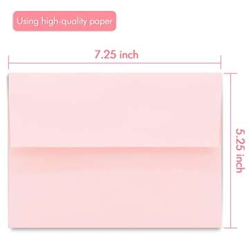 100 Pack A7 Pink Invitation 5x7 Envelopes - Self Seal, Square Flap,Perfect for Baby Shower, 5x7 Cards, Weddings, Birthday, invitations, Graduation, 5.25 x 7.25 Inches (Pink)