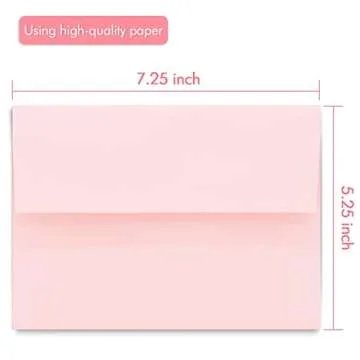 100 Pack A7 Pink Invitation 5x7 Envelopes - Self Seal, Square Flap,Perfect for Baby Shower, 5x7 Cards, Weddings, Birthday, invitations, Graduation, 5.25 x 7.25 Inches (Pink)