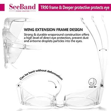 SeeBand Safety Glasses Anti Fog Round Clear Safety Goggles Scratch Resistant with Blue Light Blocking Glasses for Women Men (2 Pack Black Leopard + Transparent)
