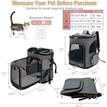 Lekereise Cat Backpack Expandable Pet Carrier Backpack for Small Cats and Dogs, Airline-Approved Fol...
