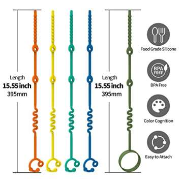 Toy Straps for Baby – 5 Pack Adjustable Silicone Toy Straps for Baby and Sippy Cup Straps for Stro...