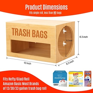 Libreshine Garbage Bag Dispenser Roll Holder, Trash Bag Dispenser Organizer Under Sink, Wall Mount Bamboo Kitchen Garbage Bag Organizer