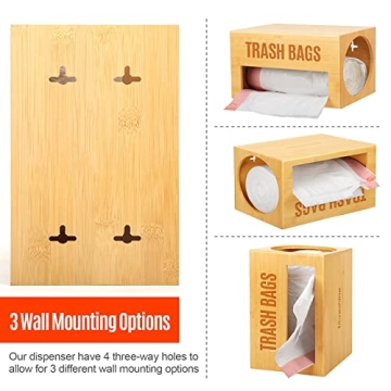 Libreshine Garbage Bag Dispenser Roll Holder, Trash Bag Dispenser Organizer Under Sink, Wall Mount Bamboo Kitchen Garbage Bag Organizer