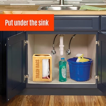 Libreshine Garbage Bag Dispenser Roll Holder, Trash Bag Dispenser Organizer Under Sink, Wall Mount Bamboo Kitchen Garbage Bag Organizer