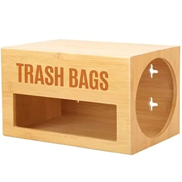 Libreshine Garbage Bag Dispenser Roll Holder, Trash Bag Dispenser Organizer Under Sink, Wall Mount Bamboo Kitchen Garbage Bag Organizer