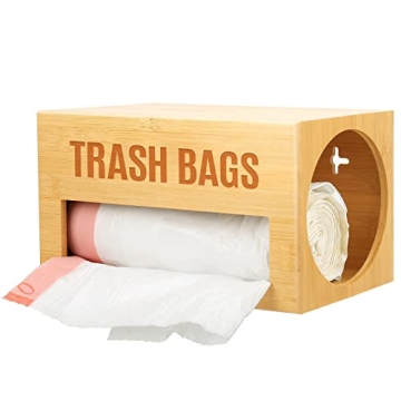 Libreshine Garbage Bag Dispenser Roll Holder, Trash Bag Dispenser Organizer Under Sink, Wall Mount Bamboo Kitchen Garbage Bag Organizer