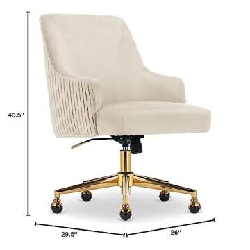 Click365 Scarlett Home Office Chair with Gold Stainless-Steel Base, Soft Velvet, Height-Adjustable Computer Chair, Desk Chair, Swivel Task Chair, Living Room, Beige