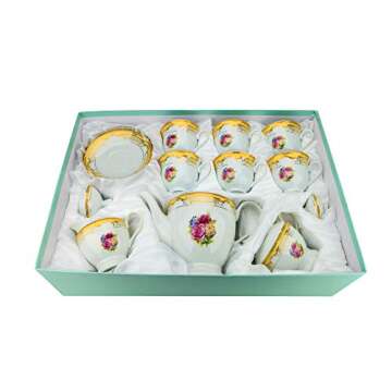 Imperial Gifts 903B-17, Porcelain Floral Gold 17 Pieces Tea Set, Serving Set, Tea Party Set