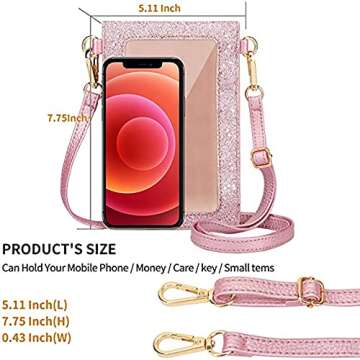 AnsTOP Lightweight Leather Phone Purse, Small Crossbody Bag Mini Cell Phone Pouch Shoulder Bag with Strap for Women
