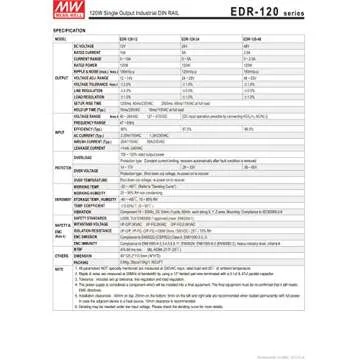 MEAN WELL EDR-120-24 Single Output DIN Rail Power Supply 24V 5 Amp 120W