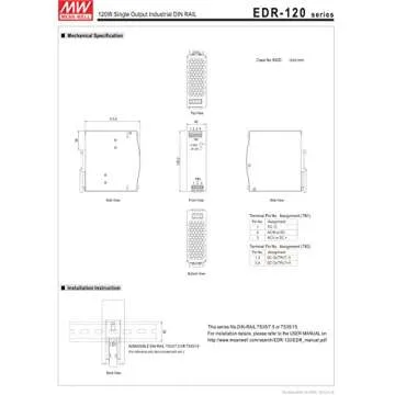 MEAN WELL EDR-120-24 Single Output DIN Rail Power Supply 24V 5 Amp 120W