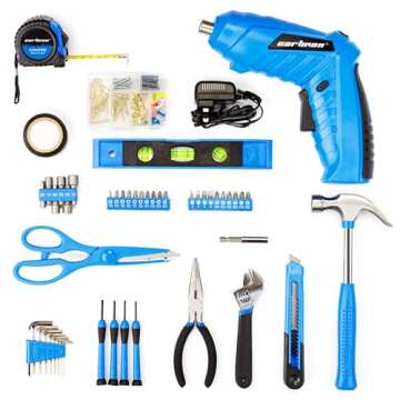 Cartman 149 Piece Tool Set General Household Hand Tool Kit with Cordless Screwdriver Blue
