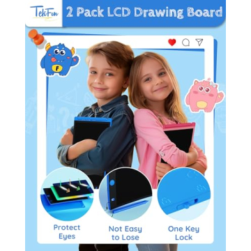 TEKFUN 2 Pack LCD Writing Tablet with Stylus, 8.5in Erasable Doodle Board Mess Free Drawing Pad for Kids, Car Trip Educational Toys Birthday Christmas Gift for 3 4 5 6 7 Girls Boys (2*Blue)