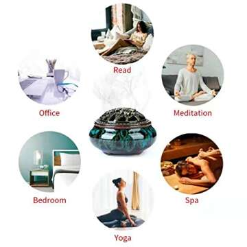 LAMDAWN Ceramic Incense Burner with Incense Stick Holder + Insulation use for Stick or Coil Incense, Sage Cones and Frankincense (Fambe Blue)